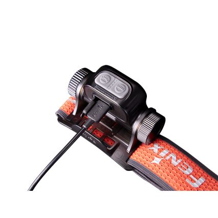 Fenix HM65RTV20BLC- LED Zatemnitvena polnilna naglavna svetilka LED/USB/2xCR123A IP68 3400 mAh črna/oranžna