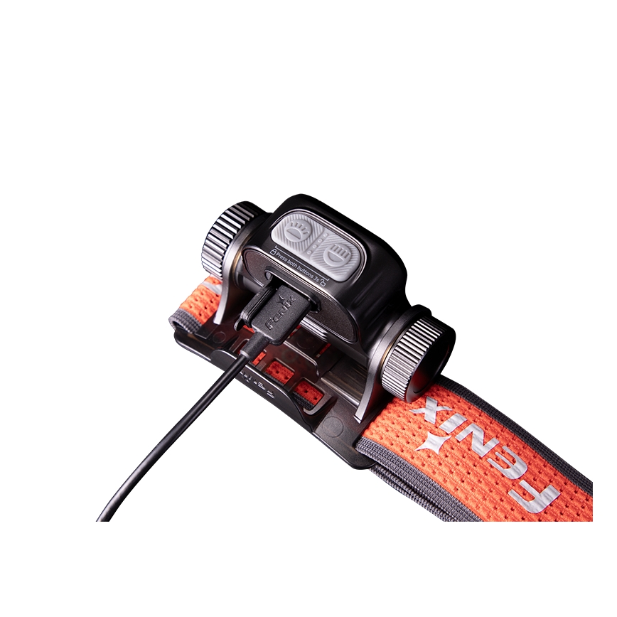 Fenix HM65RTV20BLC- LED Zatemnitvena polnilna naglavna svetilka LED/USB/2xCR123A IP68 3400 mAh črna/oranžna