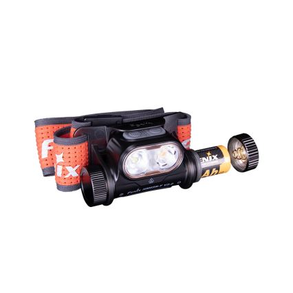 Fenix HM65RTV20BLC- LED Zatemnitvena polnilna naglavna svetilka LED/USB/2xCR123A IP68 3400 mAh črna/oranžna