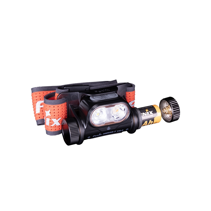 Fenix HM65RTV20BLC- LED Zatemnitvena polnilna naglavna svetilka LED/USB/2xCR123A IP68 3400 mAh črna/oranžna