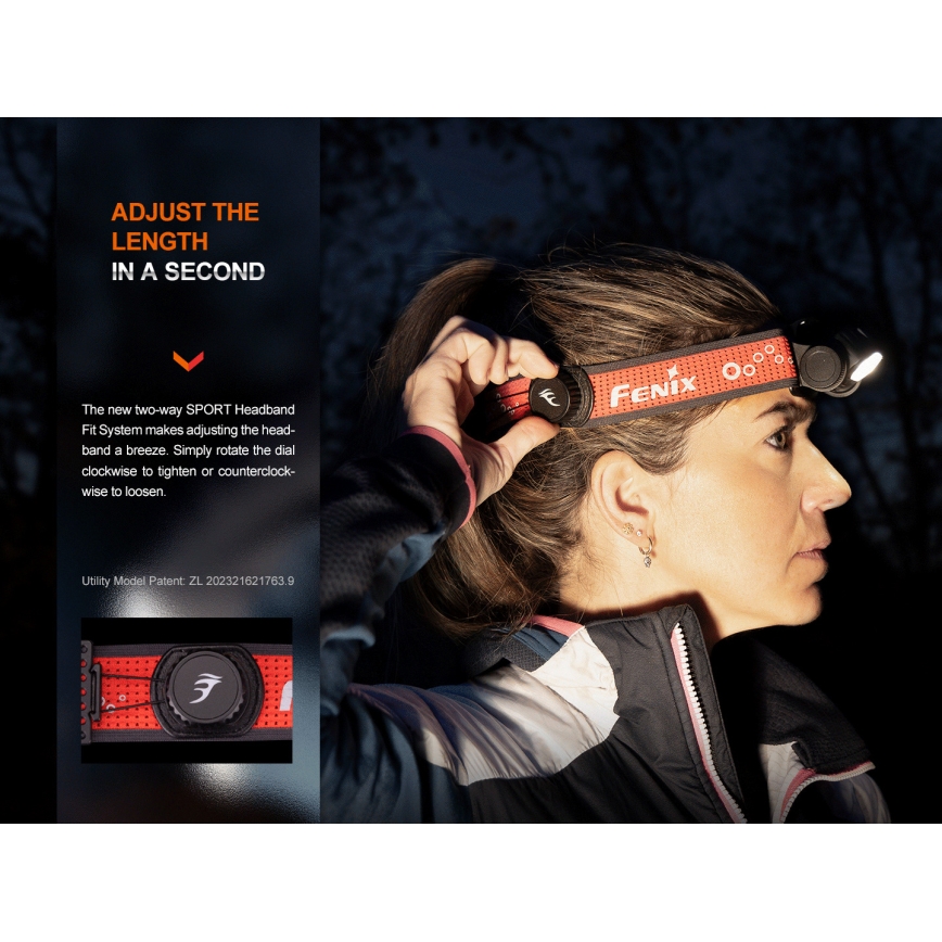 Fenix HM65RTV20PRP - LED Zatemnitvena polnilna naglavna svetilka LED/USB/2xCR123A IP68 1600 lm 300h 3400 mAh črna/vijolična
