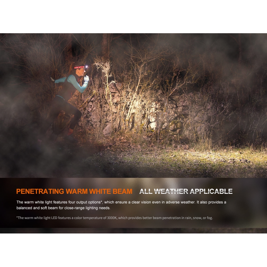 Fenix HM65RTV20PRP - LED Zatemnitvena polnilna naglavna svetilka LED/USB/2xCR123A IP68 1600 lm 300h 3400 mAh črna/vijolična