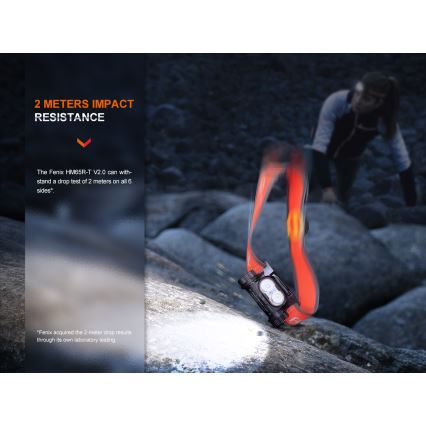 Fenix HM65RTV20PRP - LED Zatemnitvena polnilna naglavna svetilka LED/USB/2xCR123A IP68 1600 lm 300h 3400 mAh črna/vijolična