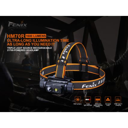Fenix HM70R - LED Polnilna naglavna svetilka 4xLED/1x21700 IP68 1600 sijajni 800 h 5000 mAh