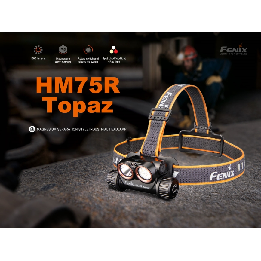 Fenix HM75RTOPAZ - LED Zatemnitvena polnilna naglavna svetilka LED/USB IP68 1600 sijajni 210 h 4000 mAh