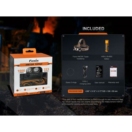 Fenix HM75RTOPAZ - LED Zatemnitvena polnilna naglavna svetilka LED/USB IP68 1600 sijajni 210 h 4000 mAh