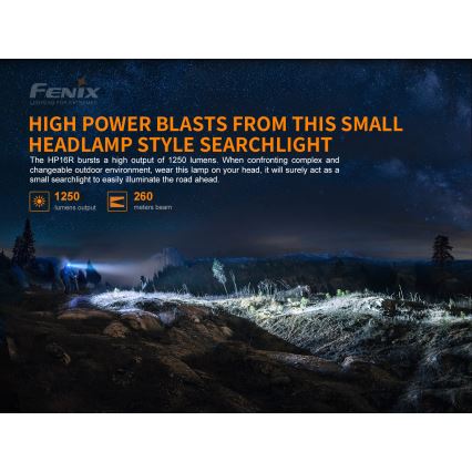 Fenix HP16R1250 - LED Polnilna naglavna svetilka 3xLED/USB 4xAA IP66 1250 lm 600 h 3000 mAh