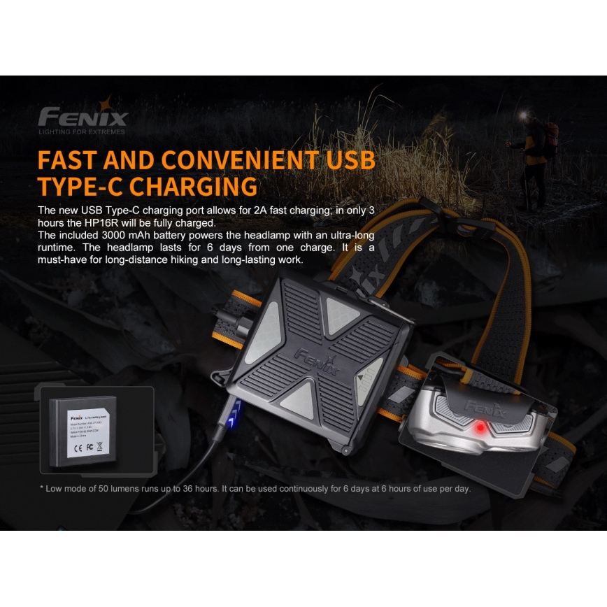 Fenix HP16R1250 - LED Polnilna naglavna svetilka 3xLED/USB 4xAA IP66 1250 lm 600 h 3000 mAh