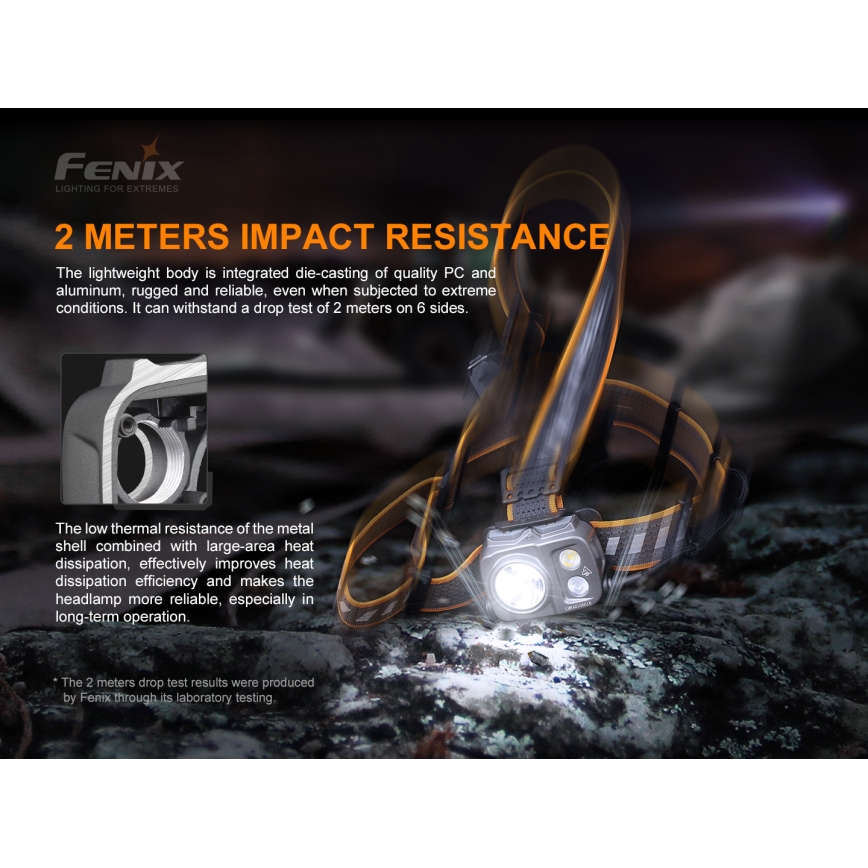 Fenix HP16R1250 - LED Polnilna naglavna svetilka 3xLED/USB 4xAA IP66 1250 lm 600 h 3000 mAh