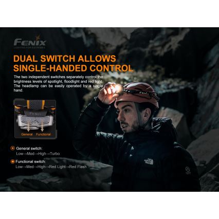 Fenix HP16R1250 - LED Polnilna naglavna svetilka 3xLED/USB 4xAA IP66 1250 lm 600 h 3000 mAh
