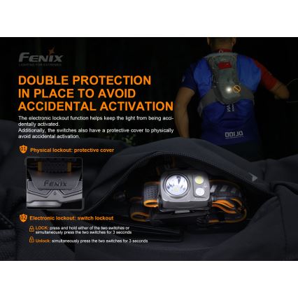 Fenix HP16R1250 - LED Polnilna naglavna svetilka 3xLED/USB 4xAA IP66 1250 lm 600 h 3000 mAh
