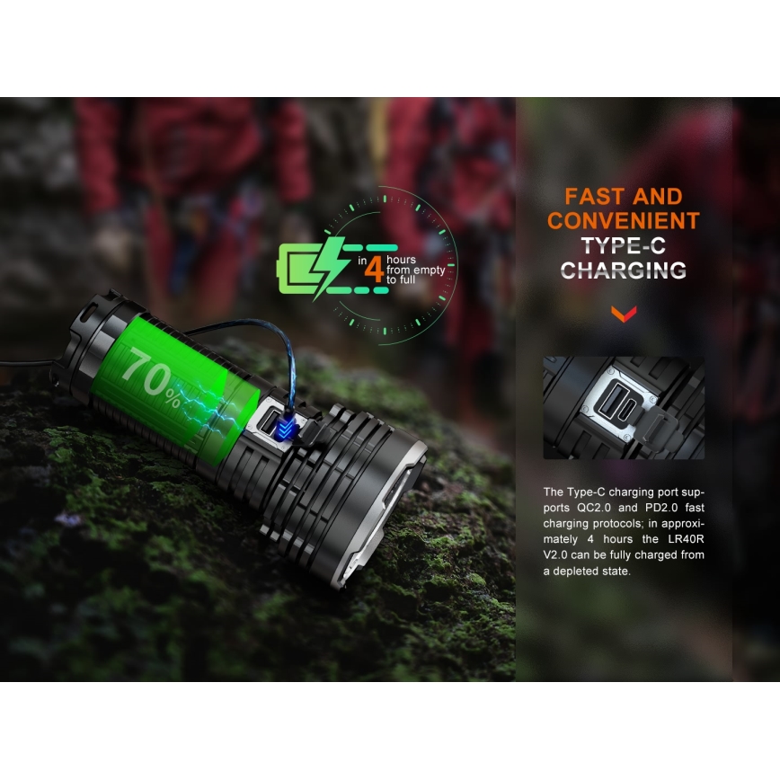 Fenix LR40RV20 - LED Polnilna baterijska svetilka LED/USB IP68 15000 sijajni 177 h 5000 mAh