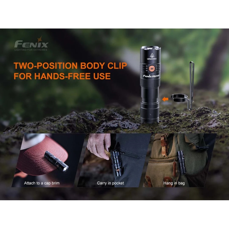 Fenix PD25R - LED Polnilna baterijska svetilka LED/USB/1xCR123A IP68 800 lm 70 h 700 mAh