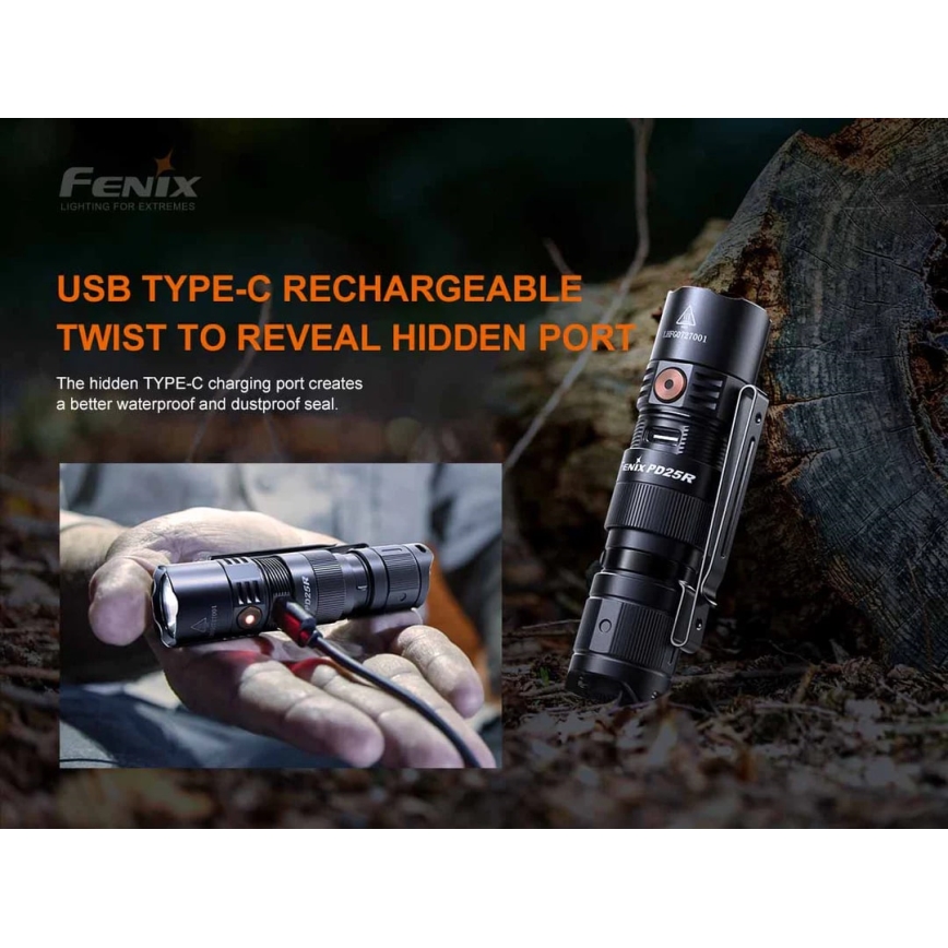 Fenix PD25R - LED Polnilna baterijska svetilka LED/USB/1xCR123A IP68 800 lm 70 h 700 mAh