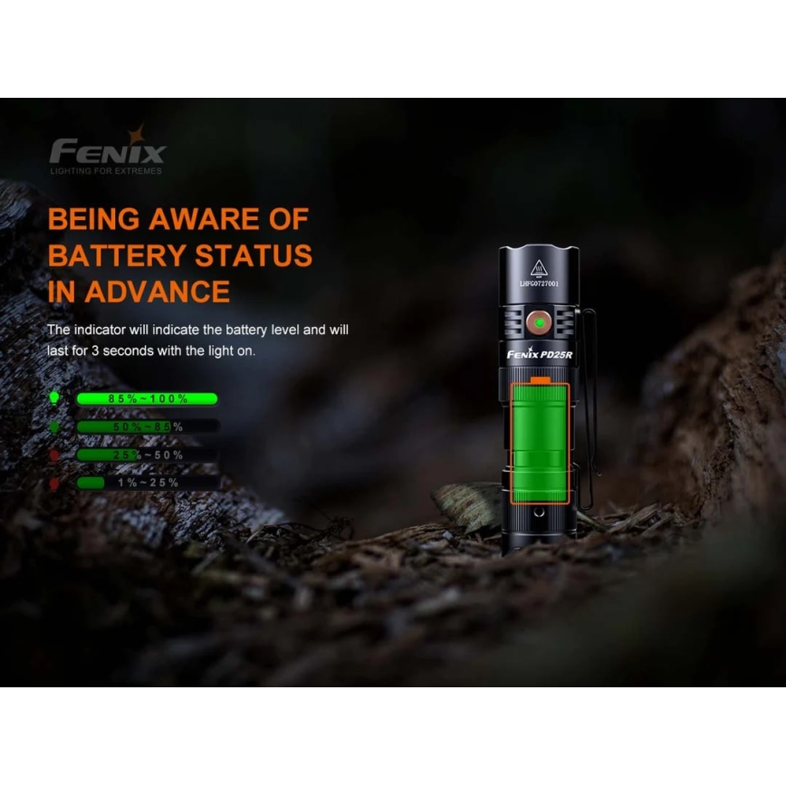Fenix PD25R - LED Polnilna baterijska svetilka LED/USB/1xCR123A IP68 800 lm 70 h 700 mAh