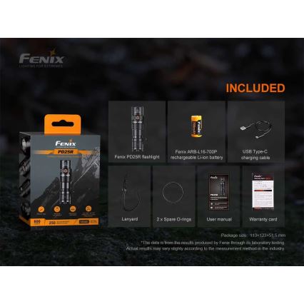 Fenix PD25R - LED Polnilna baterijska svetilka LED/USB/1xCR123A IP68 800 lm 70 h 700 mAh