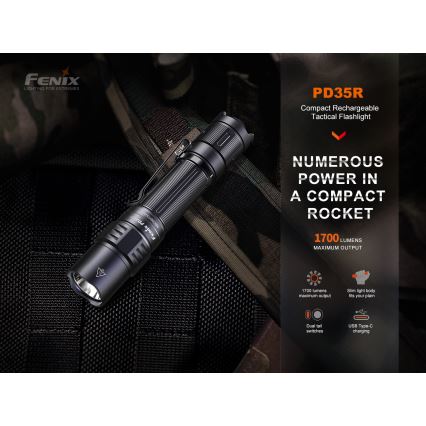 Fenix PD35R - LED Polnilna baterijska svetilka LED/USB/2xCR123A IP68 1700 lm 100 h 3400 mAh