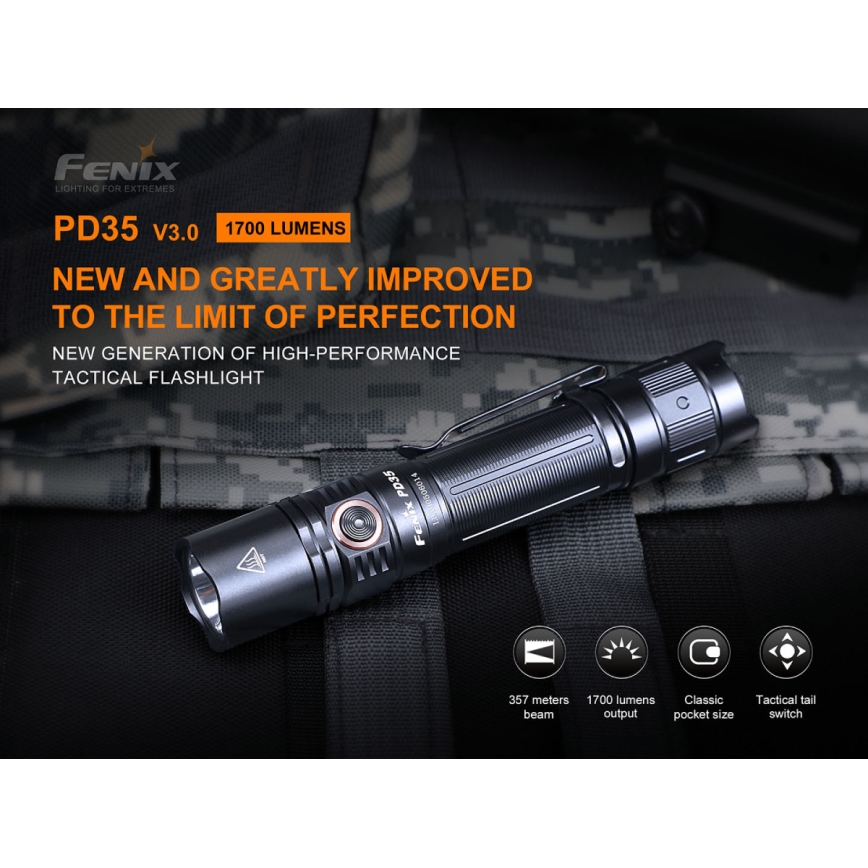 Fenix PD35V30 - LED Polnilna baterijska svetilka LED/USB/2xCR123A IP68 1700 sijajni 230 h 2600 mAh