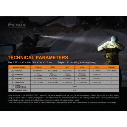 Fenix PD35V30 - LED Polnilna baterijska svetilka LED/USB/2xCR123A IP68 1700 sijajni 230 h 2600 mAh