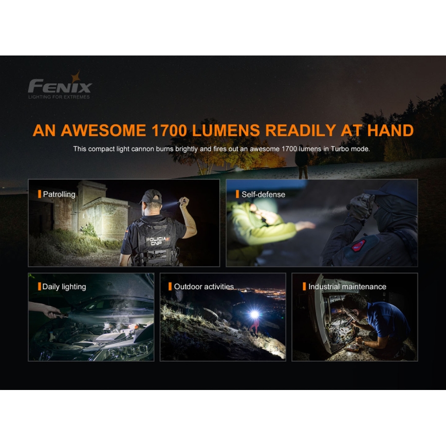 Fenix PD35V30 - LED Polnilna baterijska svetilka LED/USB/2xCR123A IP68 1700 sijajni 230 h 2600 mAh