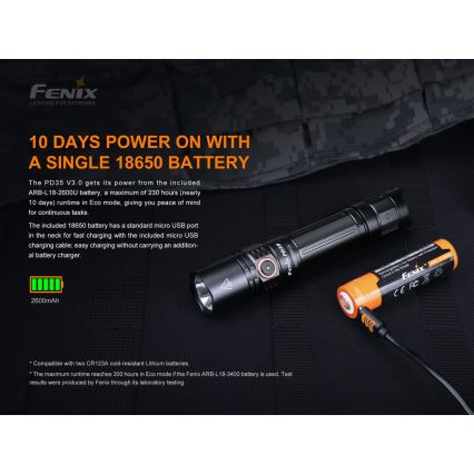 Fenix PD35V30 - LED Polnilna baterijska svetilka LED/USB/2xCR123A IP68 1700 sijajni 230 h 2600 mAh