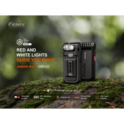 Fenix SW05RREDBLC - LED Zatemnitvena polnilna svetilka LED/USB IPX6 150 lm 49 h črna