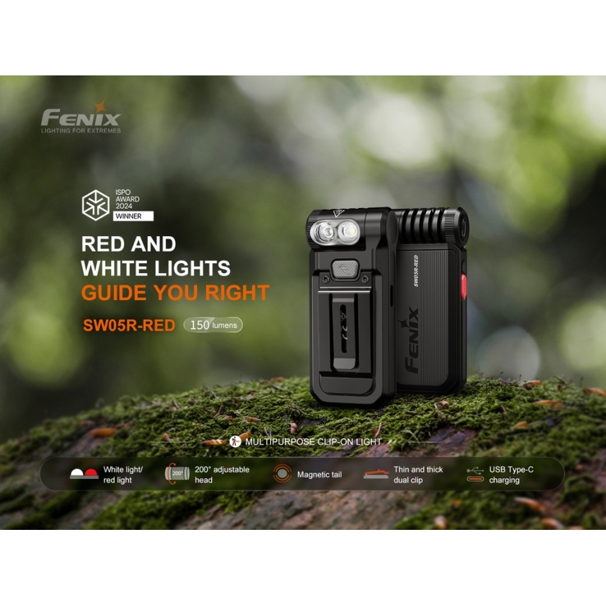Fenix SW05RREDBLC - LED Zatemnitvena polnilna svetilka LED/USB IPX6 150 lm 49 h črna