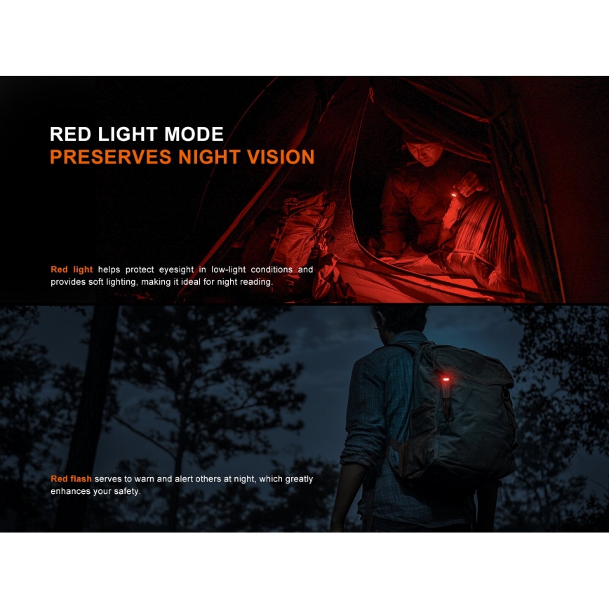 Fenix SW05RREDBLC - LED Zatemnitvena polnilna svetilka LED/USB IPX6 150 lm 49 h črna