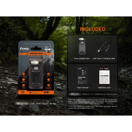 Fenix SW05RREDBLC - LED Zatemnitvena polnilna svetilka LED/USB IPX6 150 lm 49 h črna
