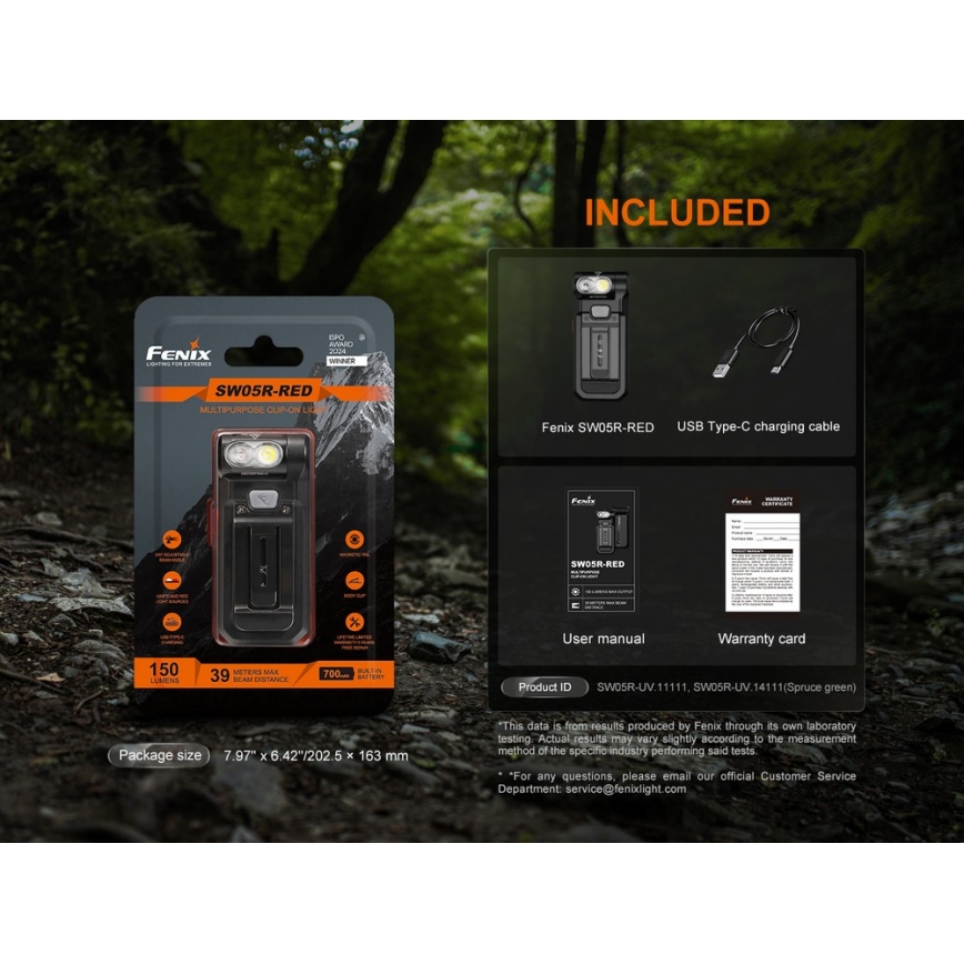 Fenix SW05RREDBLC - LED Zatemnitvena polnilna svetilka LED/USB IPX6 150 lm 49 h črna