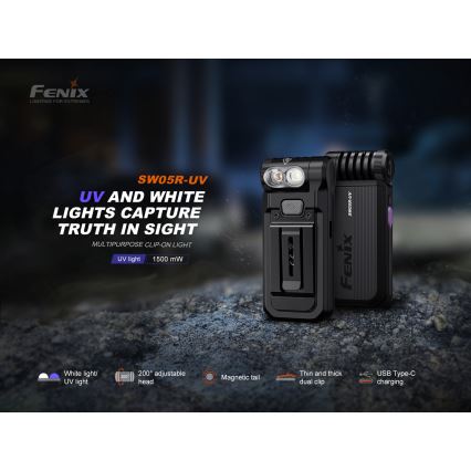 Fenix SW05RUVBLC - LED Zatemnitvena polnilna svetilka LED/USB IPX6 150 lm 49 h 700 mAh črna