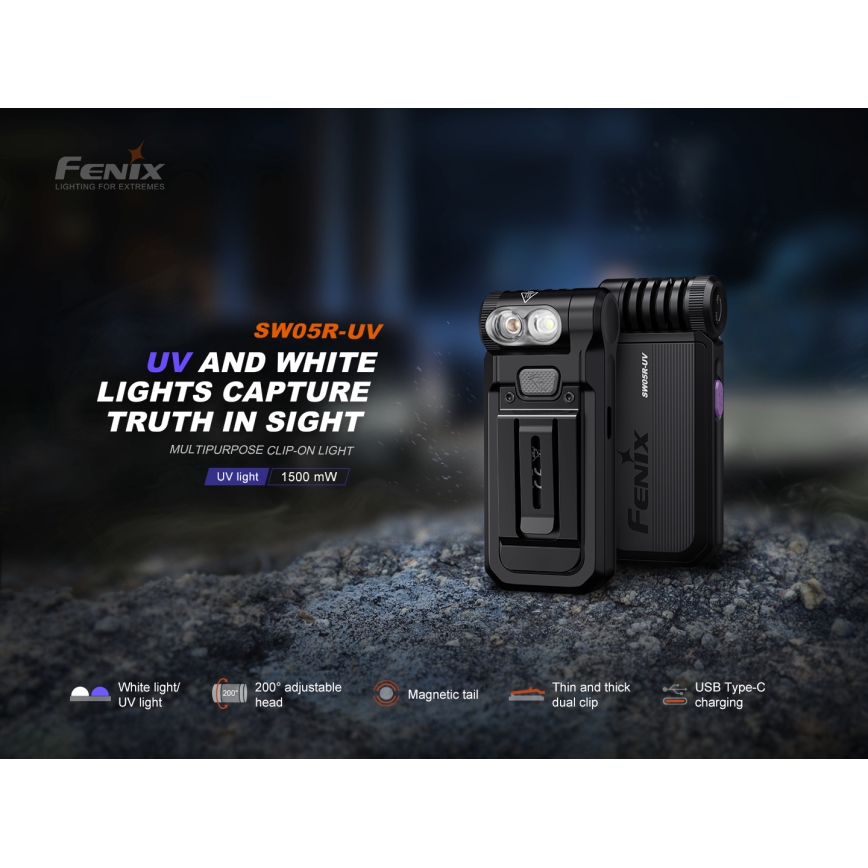 Fenix SW05RUVBLC - LED Zatemnitvena polnilna svetilka LED/USB IPX6 150 lm 49 h 700 mAh črna