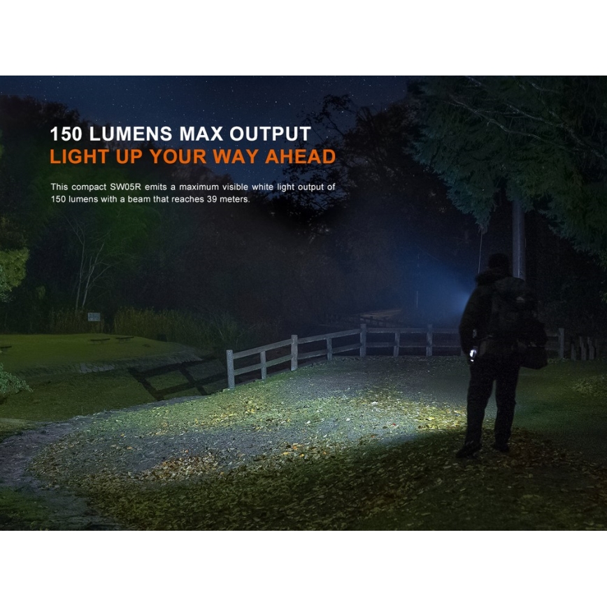 Fenix SW05RUVBLC - LED Zatemnitvena polnilna svetilka LED/USB IPX6 150 lm 49 h 700 mAh črna