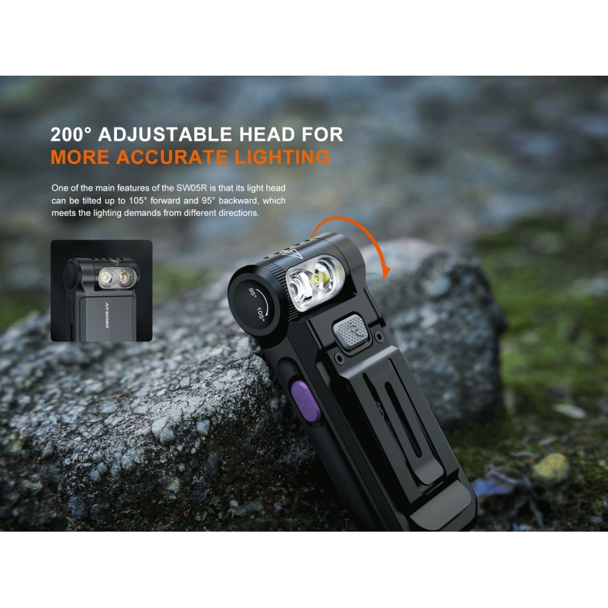 Fenix SW05RUVBLC - LED Zatemnitvena polnilna svetilka LED/USB IPX6 150 lm 49 h 700 mAh črna