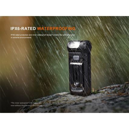 Fenix SW05RUVBLC - LED Zatemnitvena polnilna svetilka LED/USB IPX6 150 lm 49 h 700 mAh črna