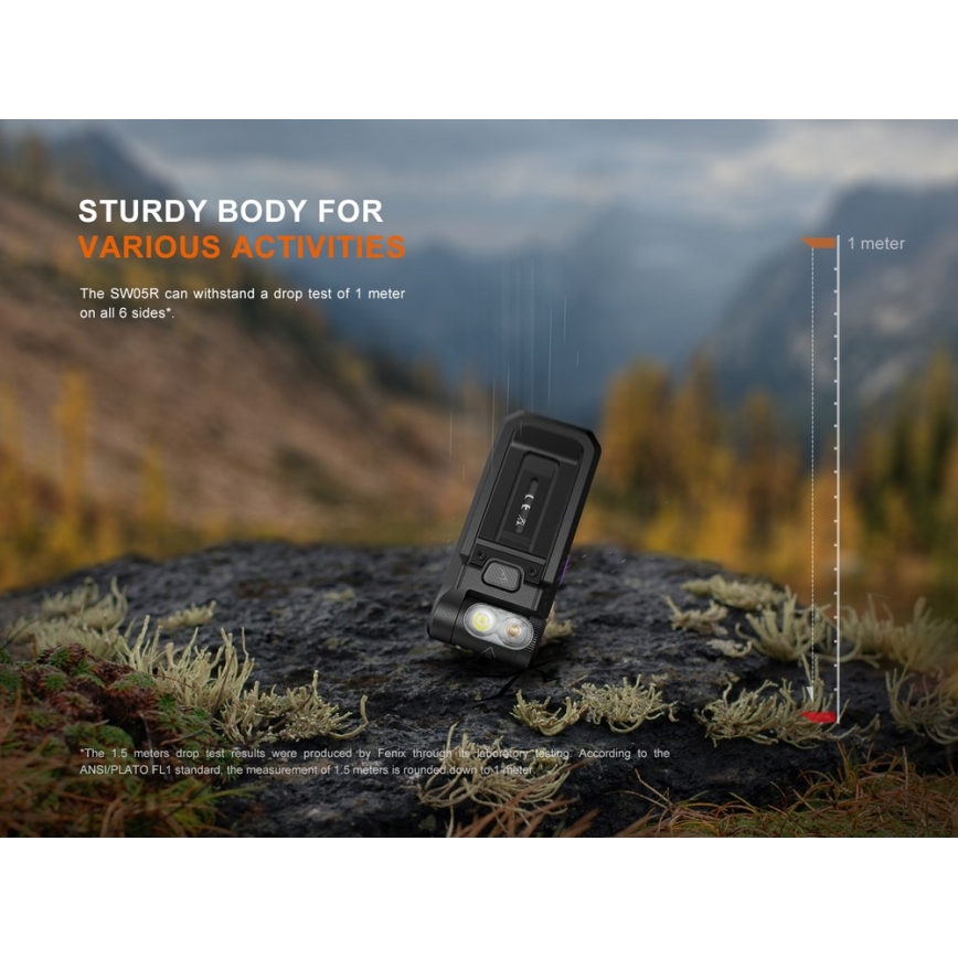 Fenix SW05RUVBLC - LED Zatemnitvena polnilna svetilka LED/USB IPX6 150 lm 49 h 700 mAh črna