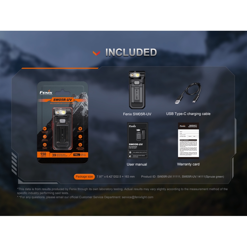 Fenix SW05RUVBLC - LED Zatemnitvena polnilna svetilka LED/USB IPX6 150 lm 49 h 700 mAh črna