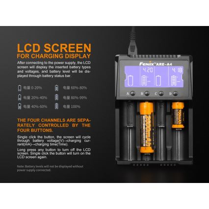 Fenix ​​FENAREA4 - Polnilec baterij 4xLi-ion/AAA/AA/C 5V