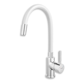 FERRO - Pipa za umivalnik z gibljivo roko sijajni krom/bela