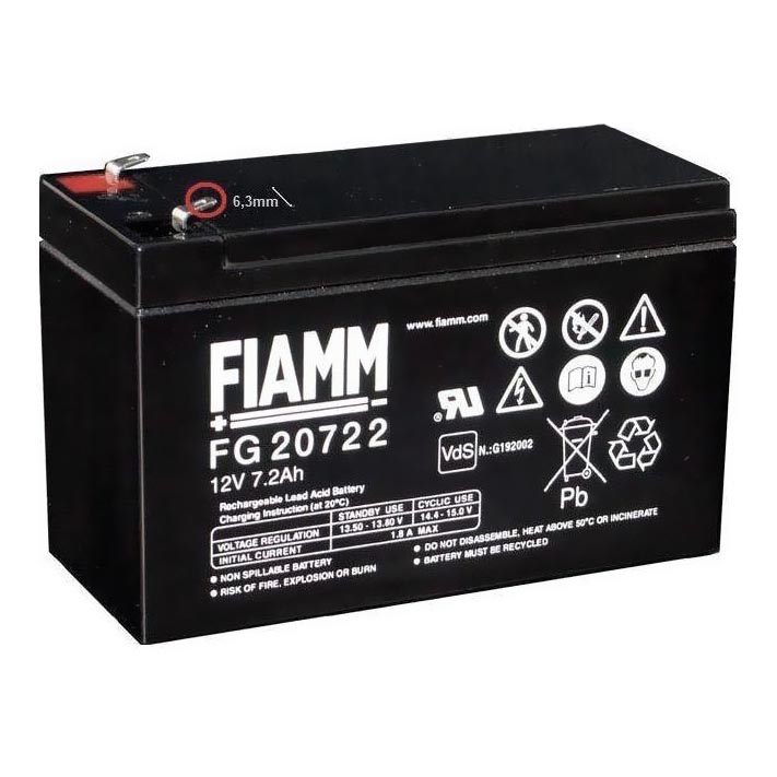 Fiamm FG20722 - Svinčeni akumulator 12V/7,2Ah/faston 6,3mm