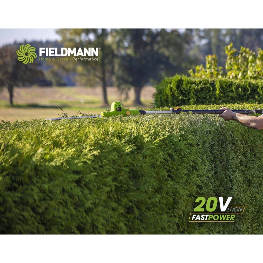 Fieldmann - Akumulatorske teleskopske škarje za živo mejo 20V