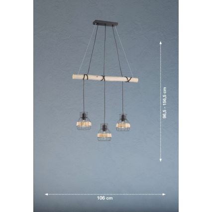 Fischer & Honsel 60798 - Lestenec na vrvici STRAW 3xE27/40W/230V