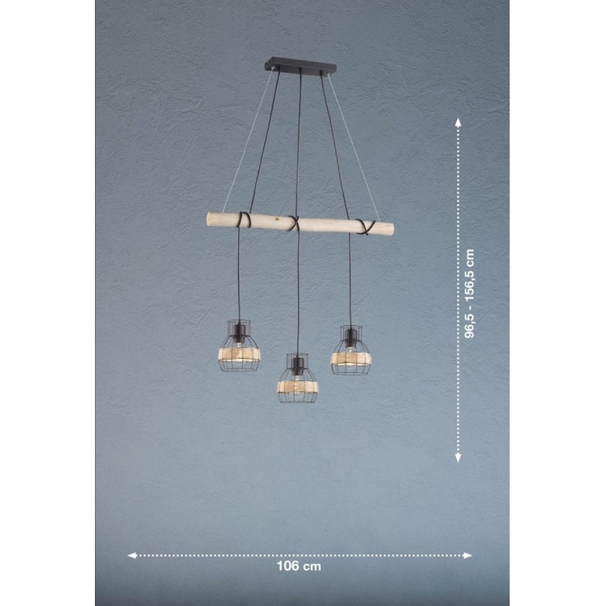 Fischer & Honsel 60798 - Lestenec na vrvici STRAW 3xE27/40W/230V