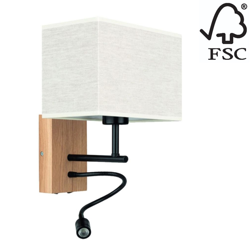 Fleksibilna svetilka BOHO 1xE27/25W + LED/1W/230V hrast – FSC certifikat