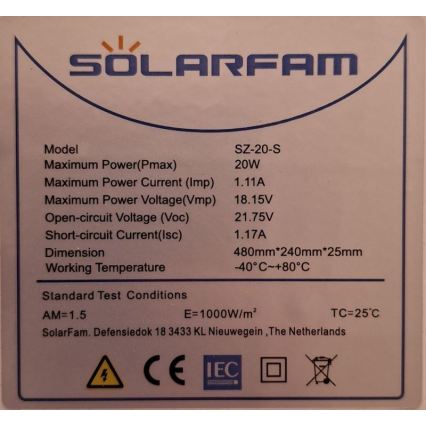 Fotovoltačni sončni panel 20W/12V