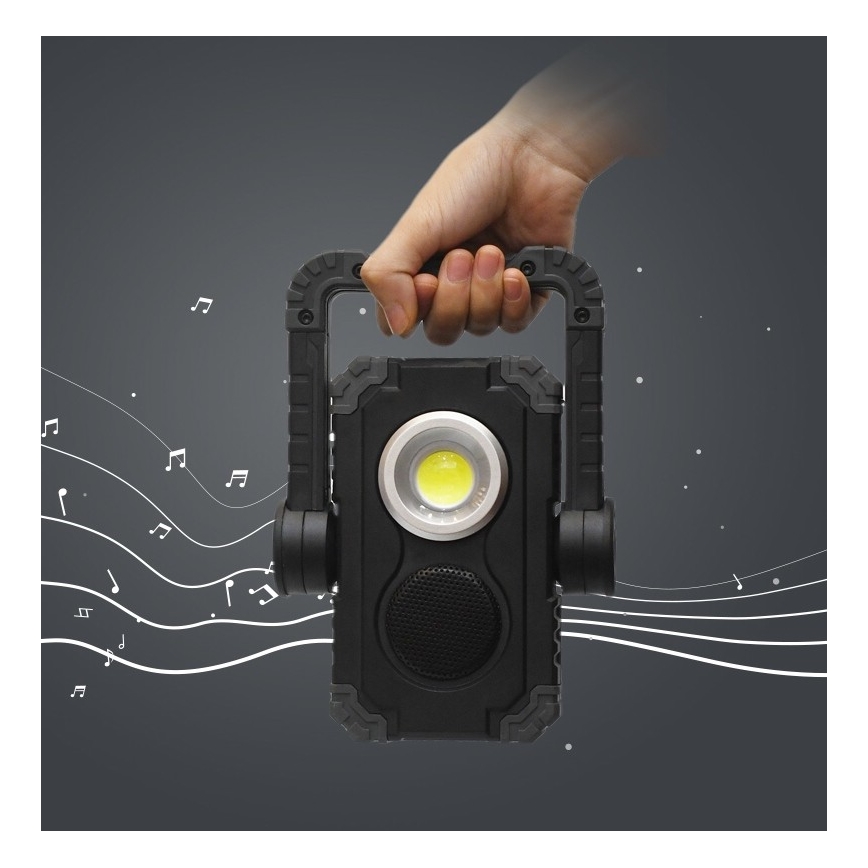 Fulgur 39947 - LED Akumulatorski reflektor LED/10W/3,7V z zvočnikom 5W IP44 + USB vrata