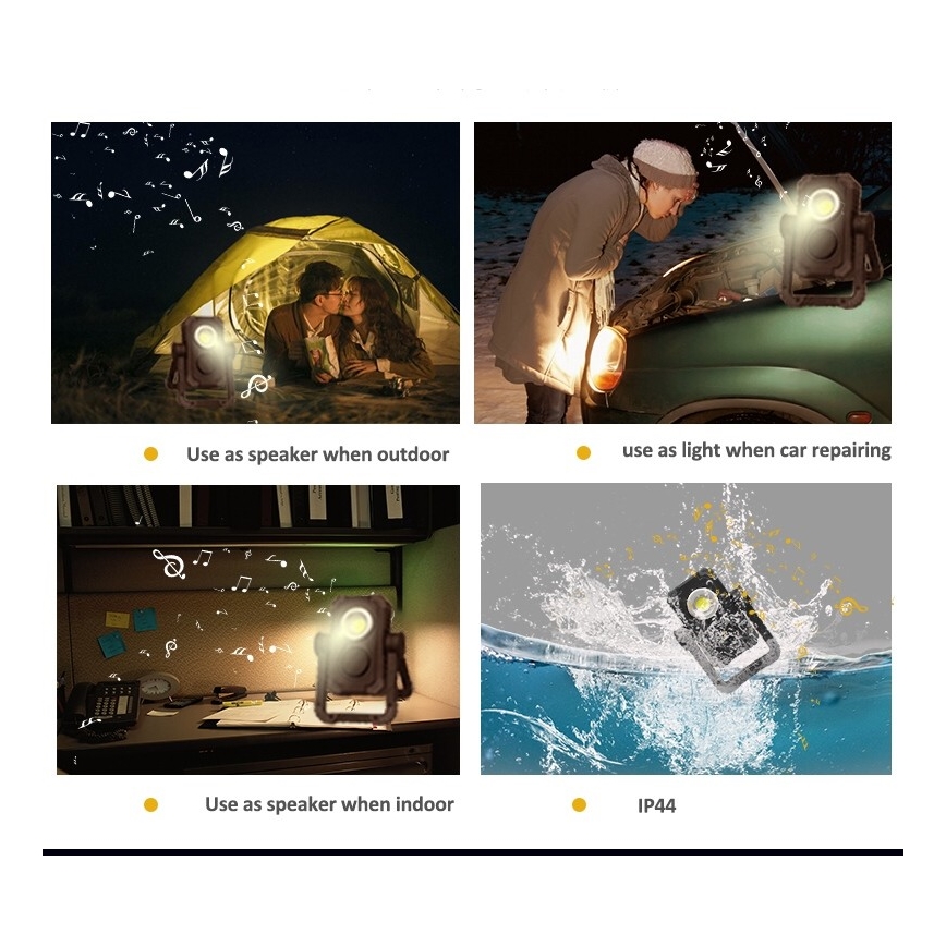 Fulgur 39947 - LED Akumulatorski reflektor LED/10W/3,7V z zvočnikom 5W IP44 + USB vrata