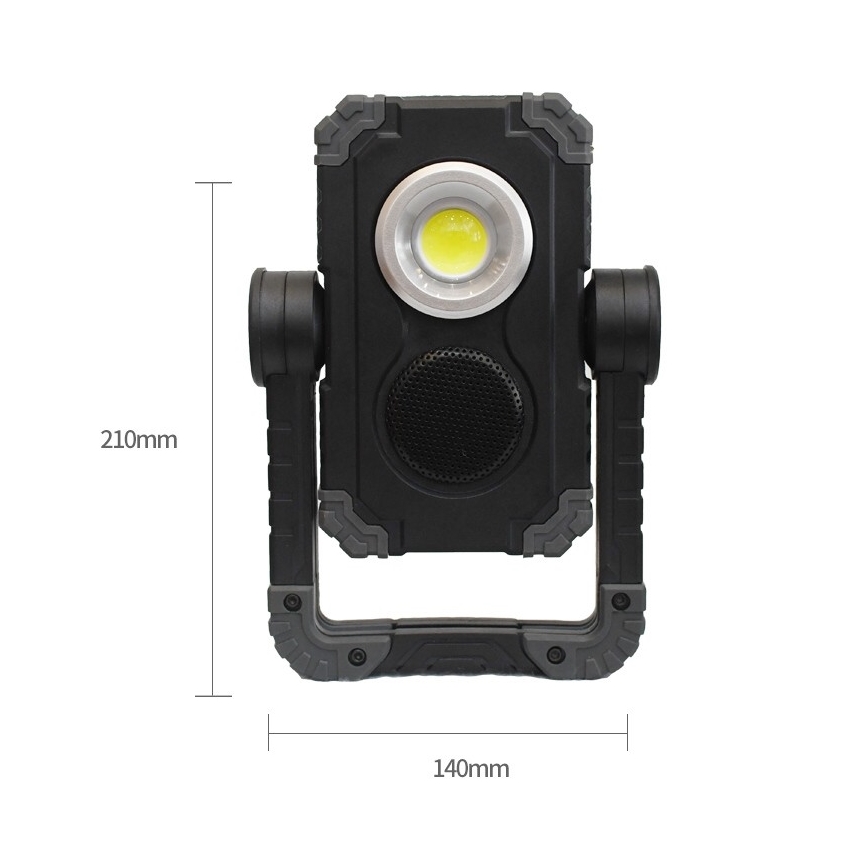 Fulgur 39947 - LED Akumulatorski reflektor LED/10W/3,7V z zvočnikom 5W IP44 + USB vrata