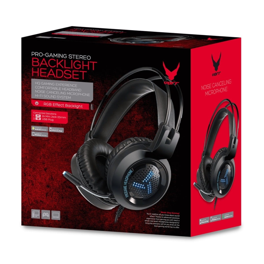 Gaming LED RGB slušalke VARR z mikrofonom 3.5