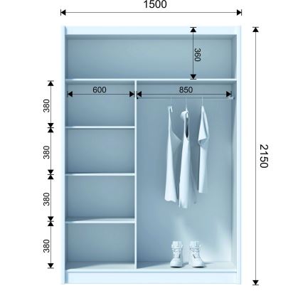 Garderoba z drsnimi vrati SAPHIRA 150x215 cm hrast craft